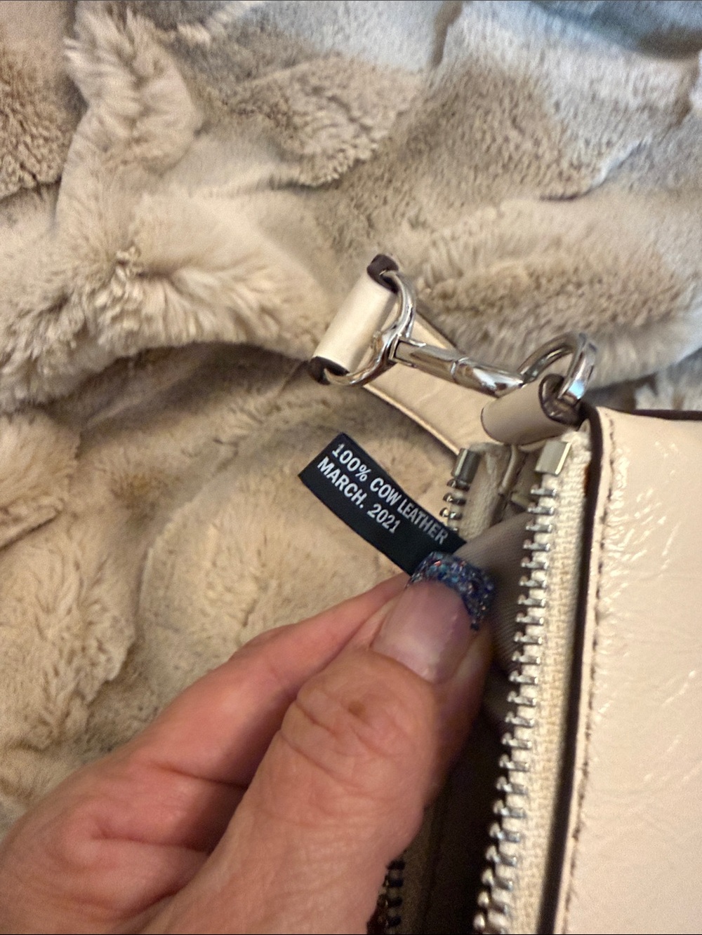 DKNY Cream Patent Crossbody with Silver Hardware - Picture 7 of 12
